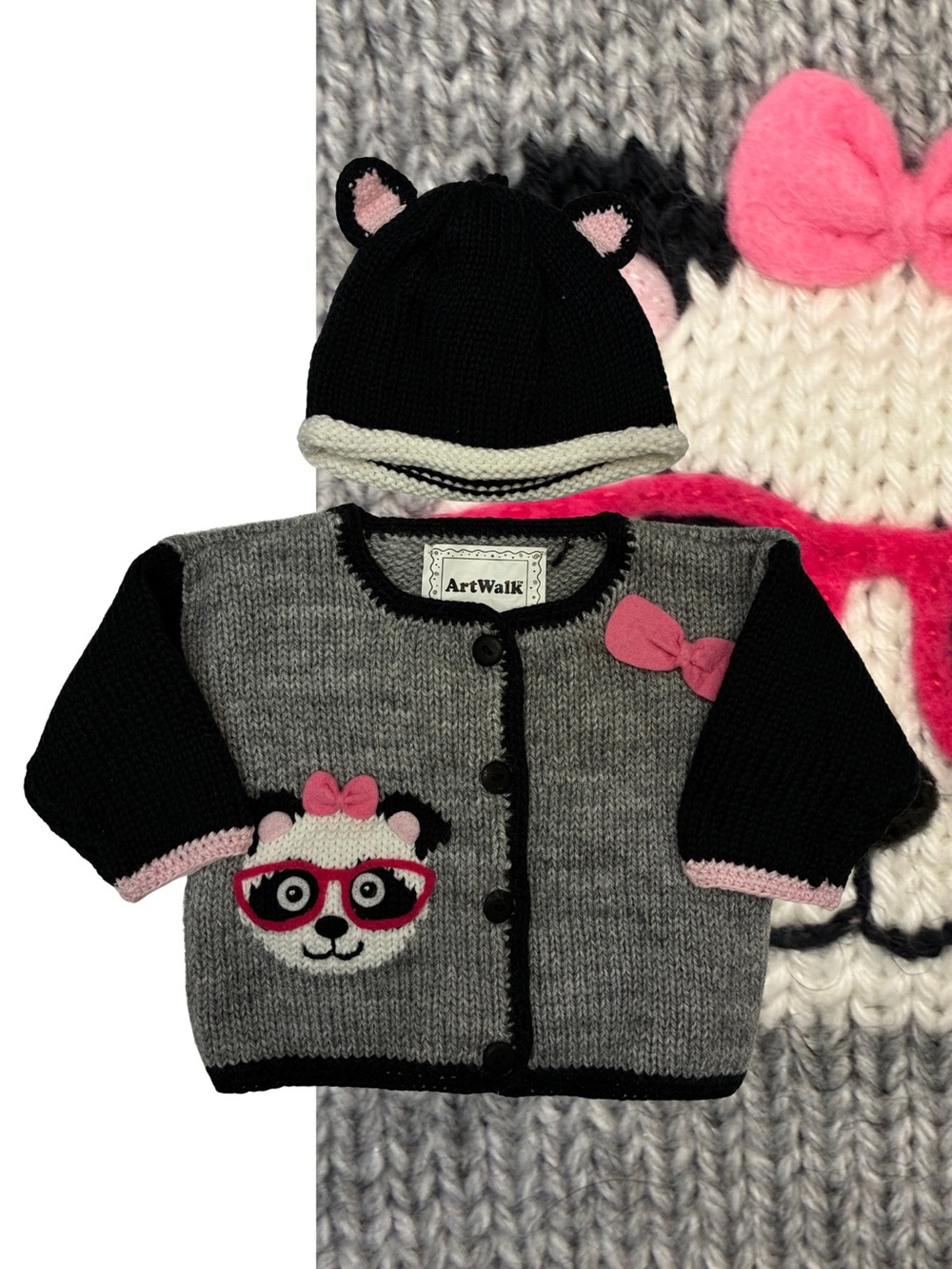 Cute Panda by Art Walk Knit Cardigan with Hat Size 6 Months